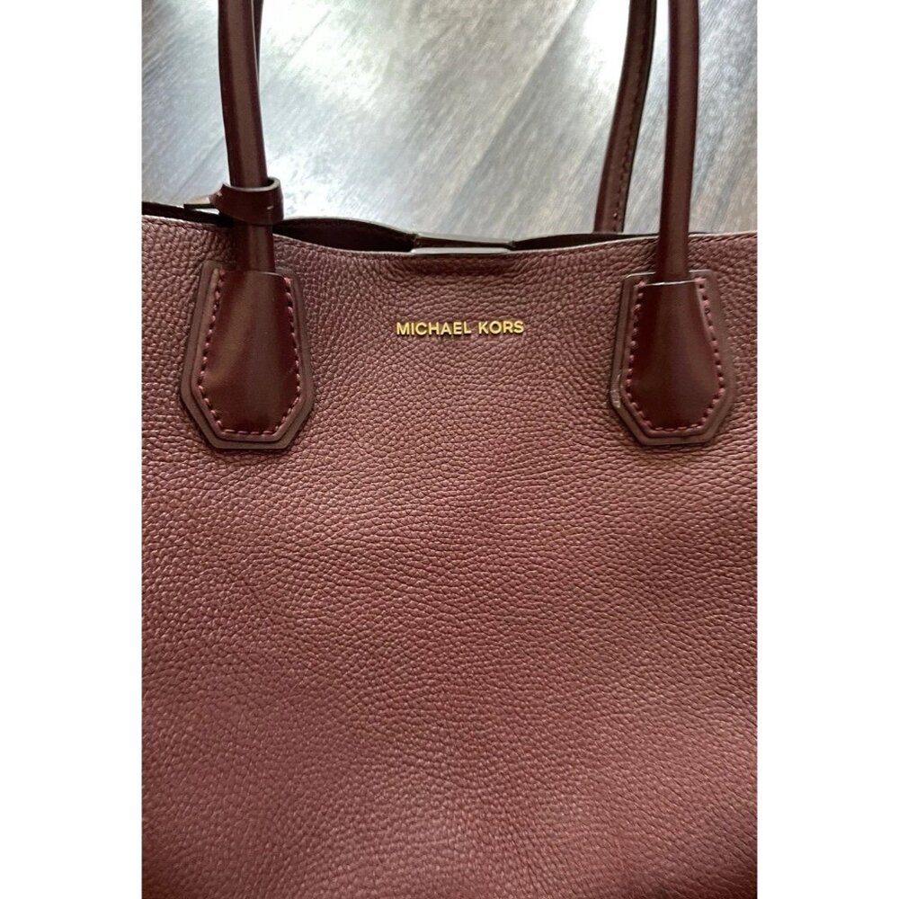 Vintage MICHAEL KORS Mercer Gallery Burgundy Oxyblood Leather Zip Tote Bag